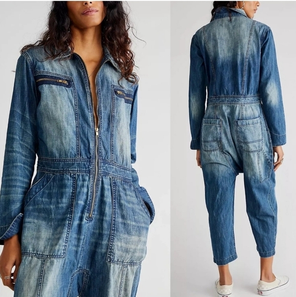 Free People x Sandrine Rose Zip Denim Jumpsuit NWT